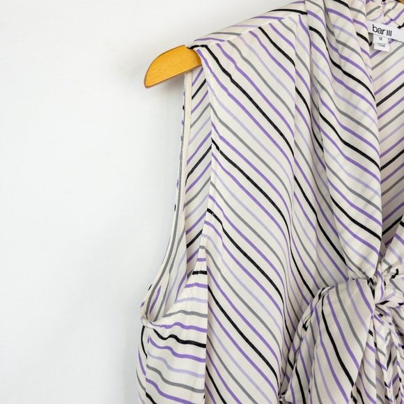 Bar III Plus Size Striped Sleeveless Blouse Tank Top Tie Neck White Size 1X - Picture 6 of 8